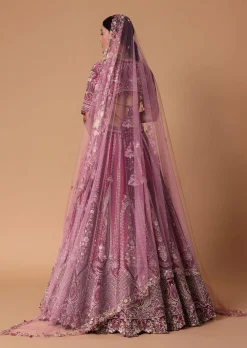 Red Raw Silk Cutdana Lehenga Set With Trail Dupatta
