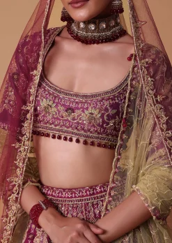 Red Raw Silk Lehenga Set With Cutout Back Velvet Blouse