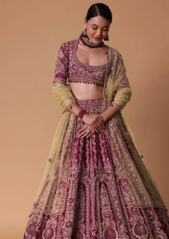 Red Raw Silk Lehenga Set With Cutout Back Velvet Blouse