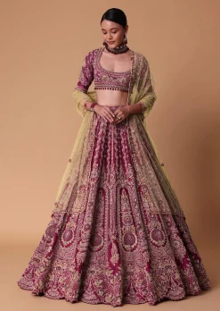 Red Raw Silk Lehenga Set With Cutout Back Velvet Blouse