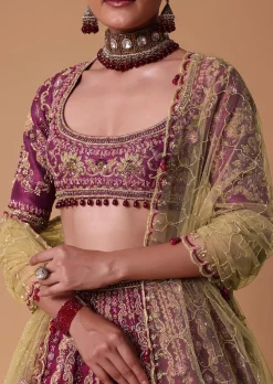Red Raw Silk Lehenga Set With Cutout Back Velvet Blouse