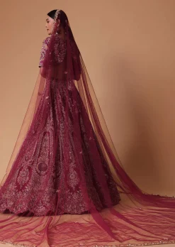 Red Raw Silk Lehenga Set With Cutout Back Velvet Blouse