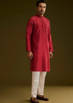 Red Rayon Kurta Jacket Set
