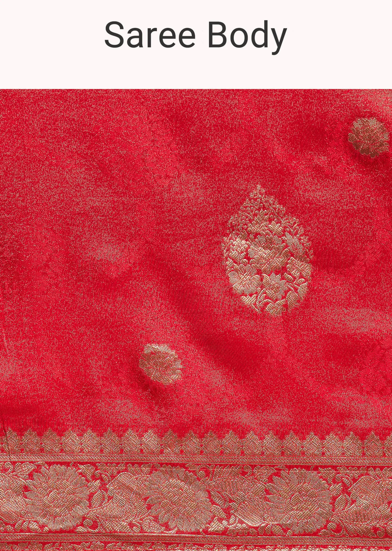 Red Saree With Zari Motif and Heavy Embroidered Blouse