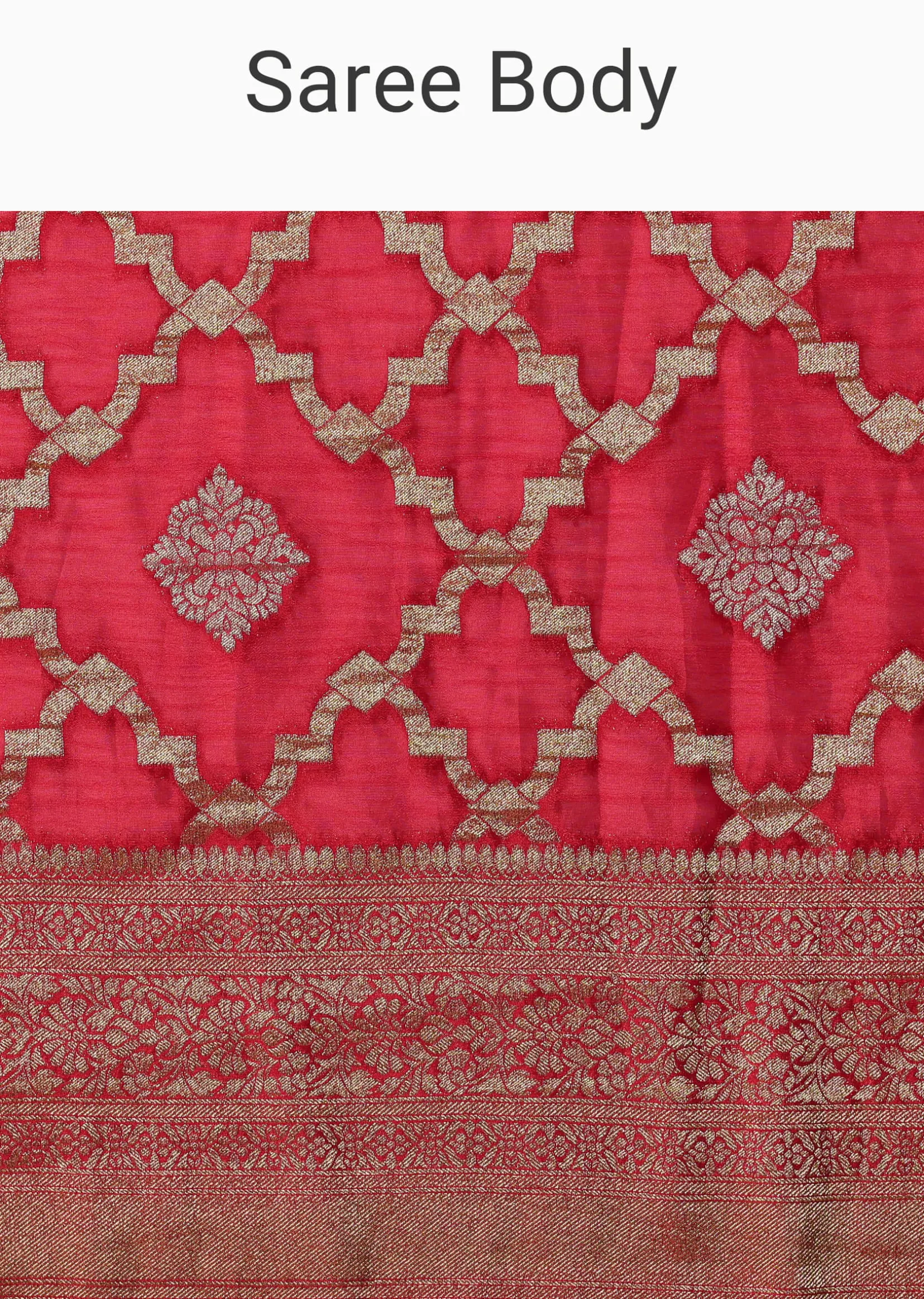 Red Satin Organza Saree With Moroccan Jaal Weave And Unstitched Blouse Piece