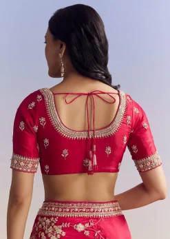 Red Satin Saree With Full Jaal Embroidery
