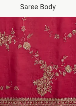 Red Satin Saree With Full Jaal Embroidery