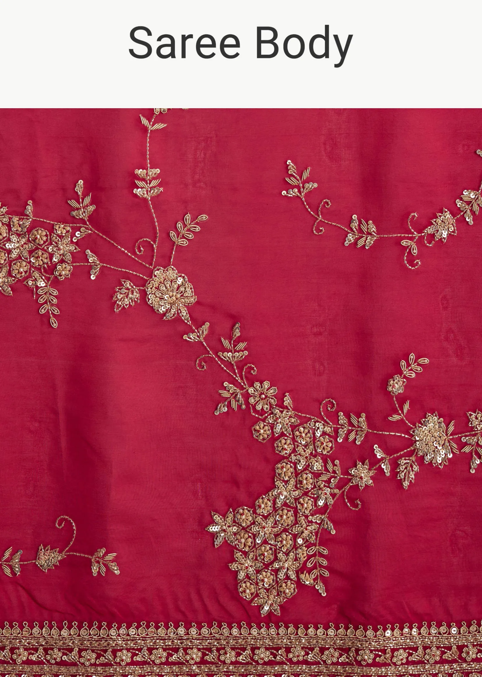 Red Satin Saree With Full Jaal Embroidery