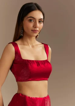 Red Satin Saree With Gotapatti And Scallop Border