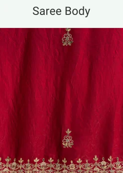 Red Satin Saree With Gotapatti And Scallop Border