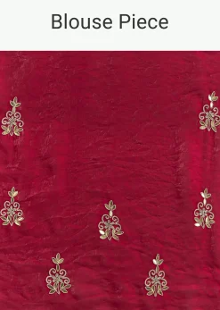 Red Satin Saree With Gotapatti And Scallop Border