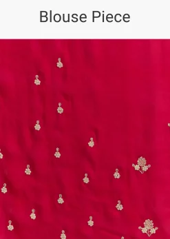 Red Satin Saree With Zardosi Embroidery And Scallop Border