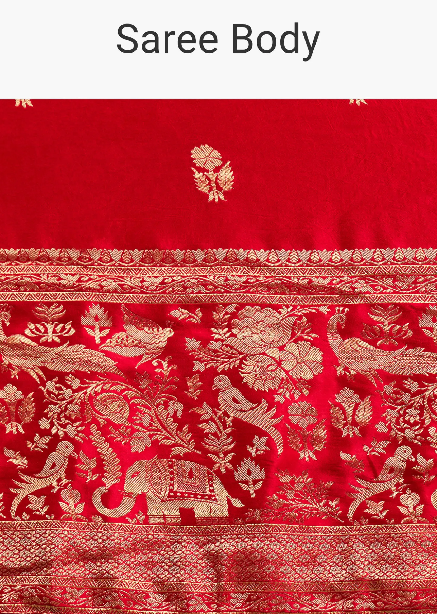 Red Satin Saree With Zari Weave