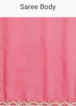 Red Scallop Border Organza Saree With Unstitched Blouse