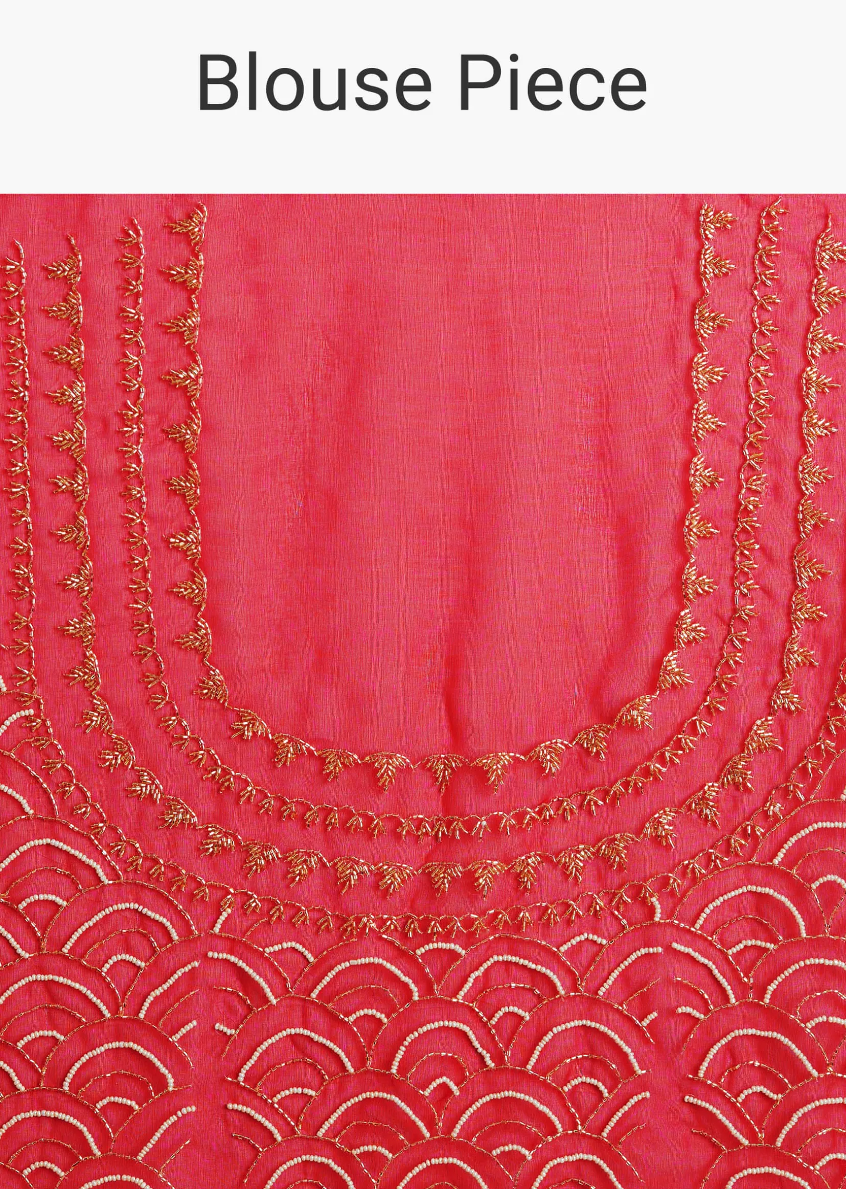 Red Scallop Border Organza Saree With Unstitched Blouse