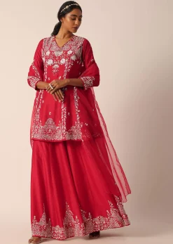 Red Sequin Embellished Kurti Palazzo Set