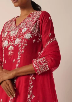 Red Sequin Embellished Kurti Palazzo Set