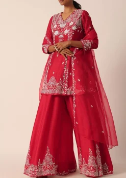 Red Sequin Embellished Kurti Palazzo Set