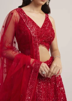 Red Sequin Embellished Lehenga Set