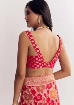 Red Shaded Dola Silk Saree With Zari Jaal Work