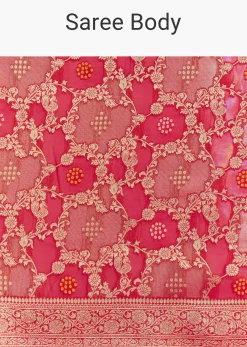 Red Shaded Dola Silk Saree With Zari Jaal Work