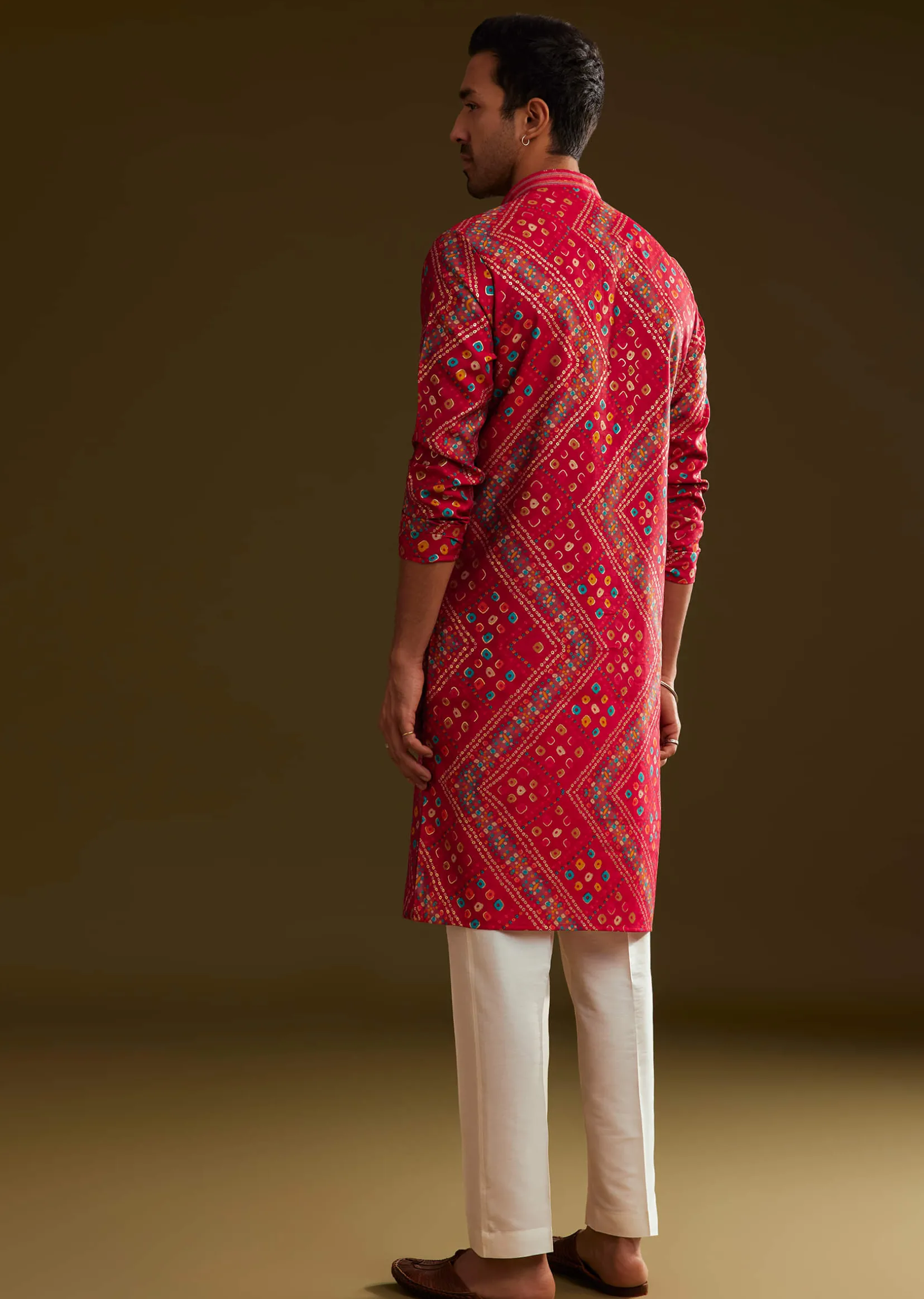 Red Silk Bandhani Printed Kurta Set
