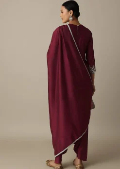 Red Silk Embroidery Kurta Set With Salwar And Dupatta