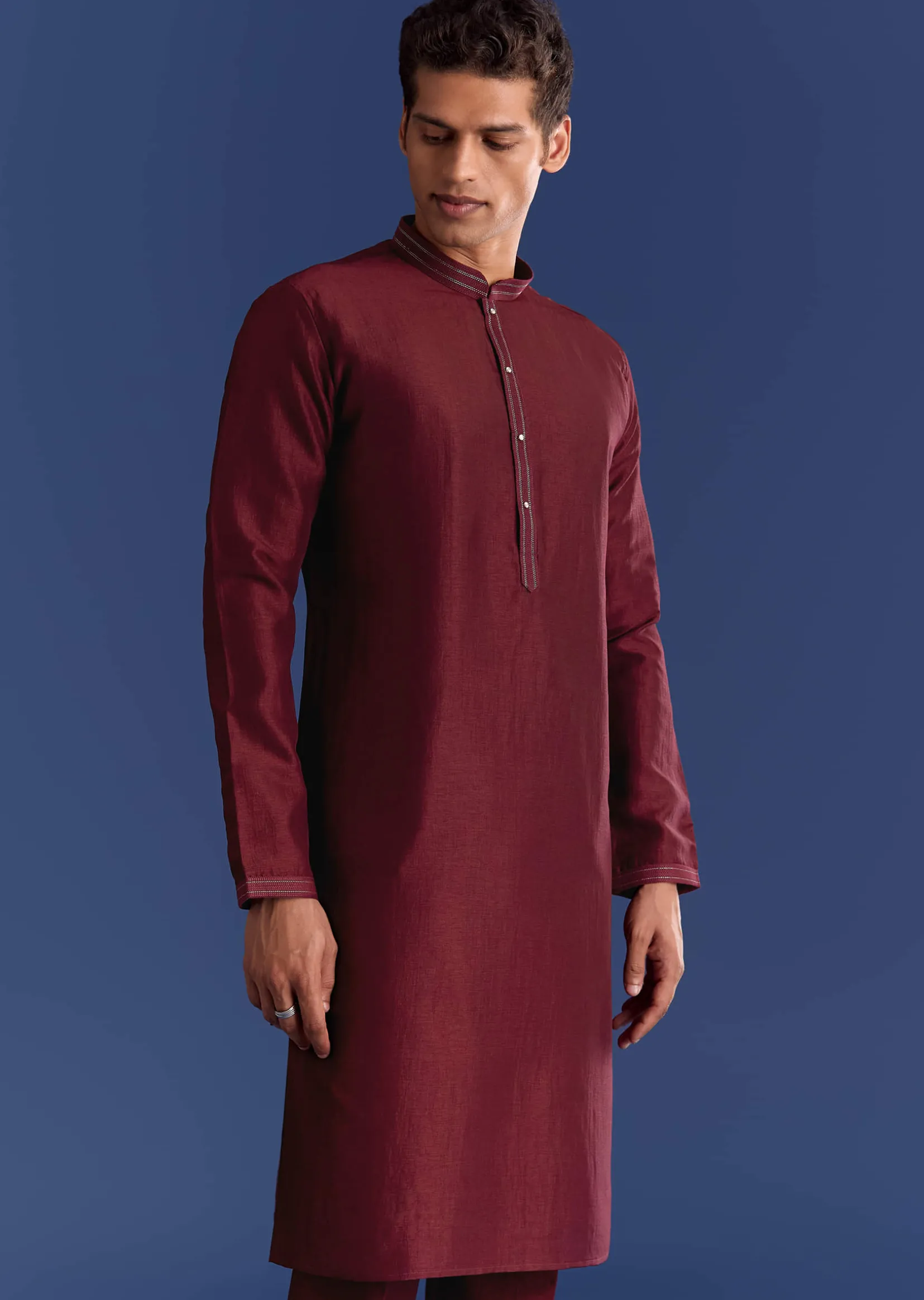 Red Silk Kurta Jacket Set With Thread Work
