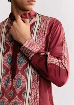 Red Silk Kurta Set With Ajrakh Print