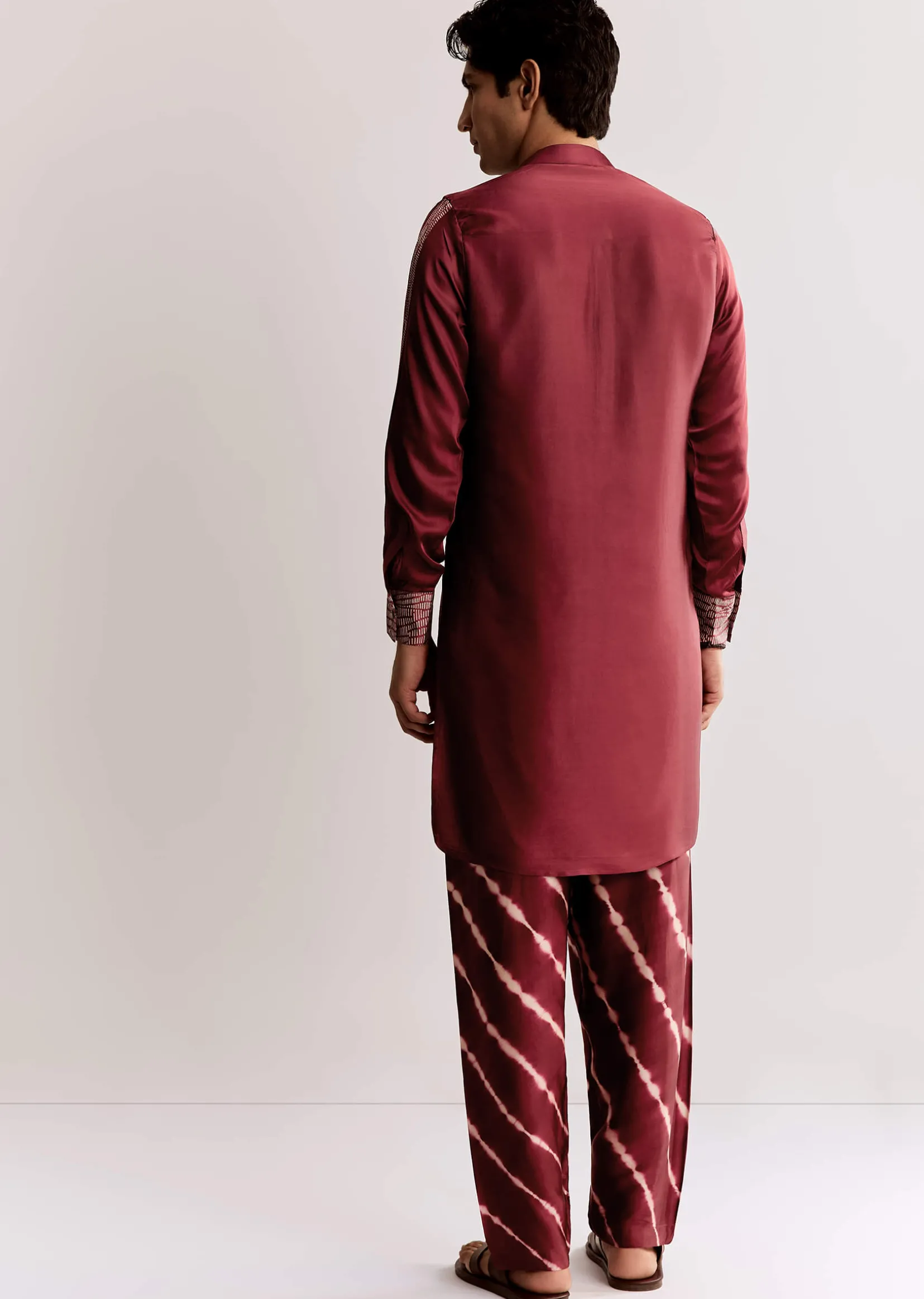 Red Silk Kurta Set With Ajrakh Print