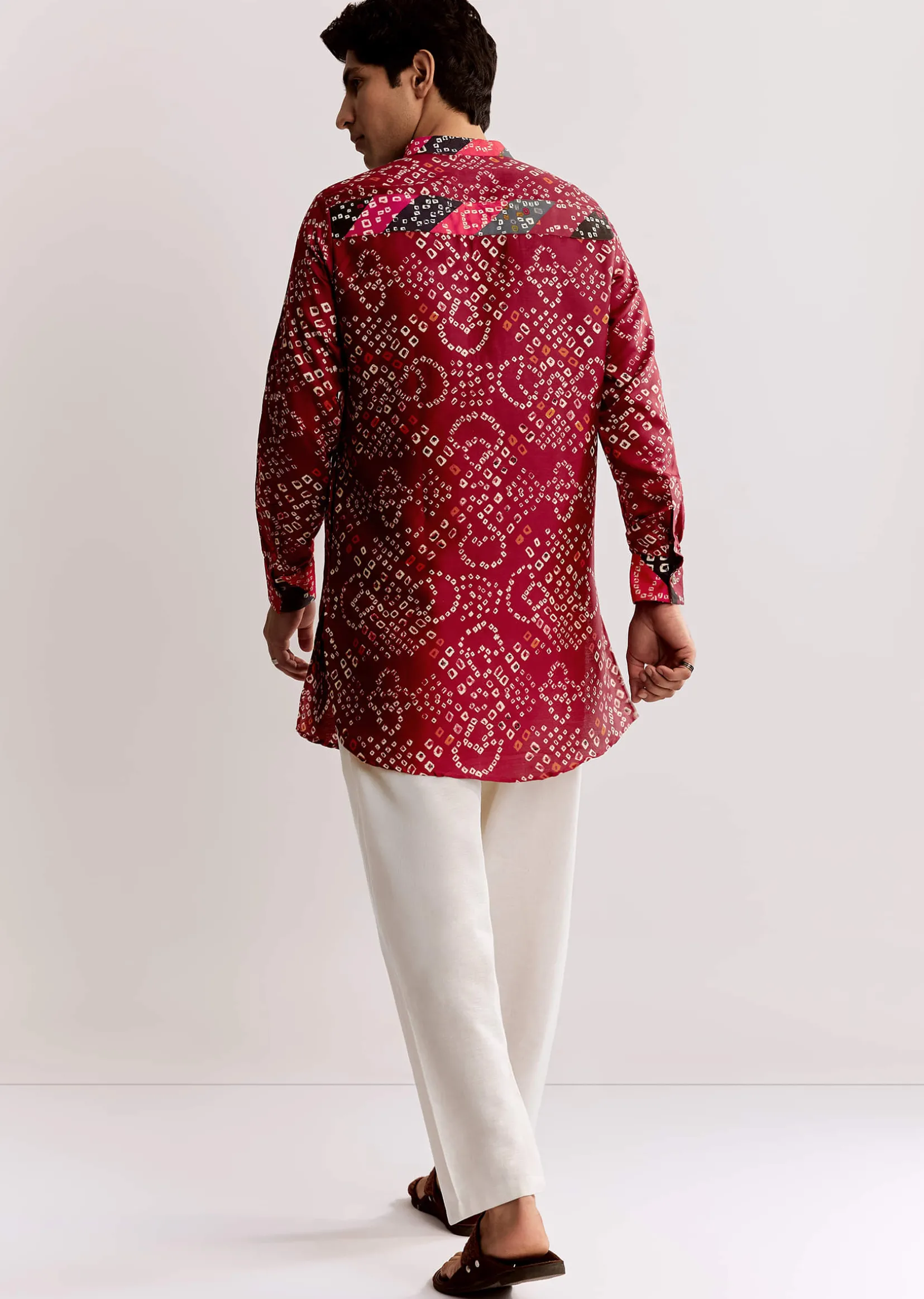Red Silk Kurta Set With Bandhani Print