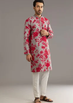 Red Silk Kurta Set With Stone Embellishment
