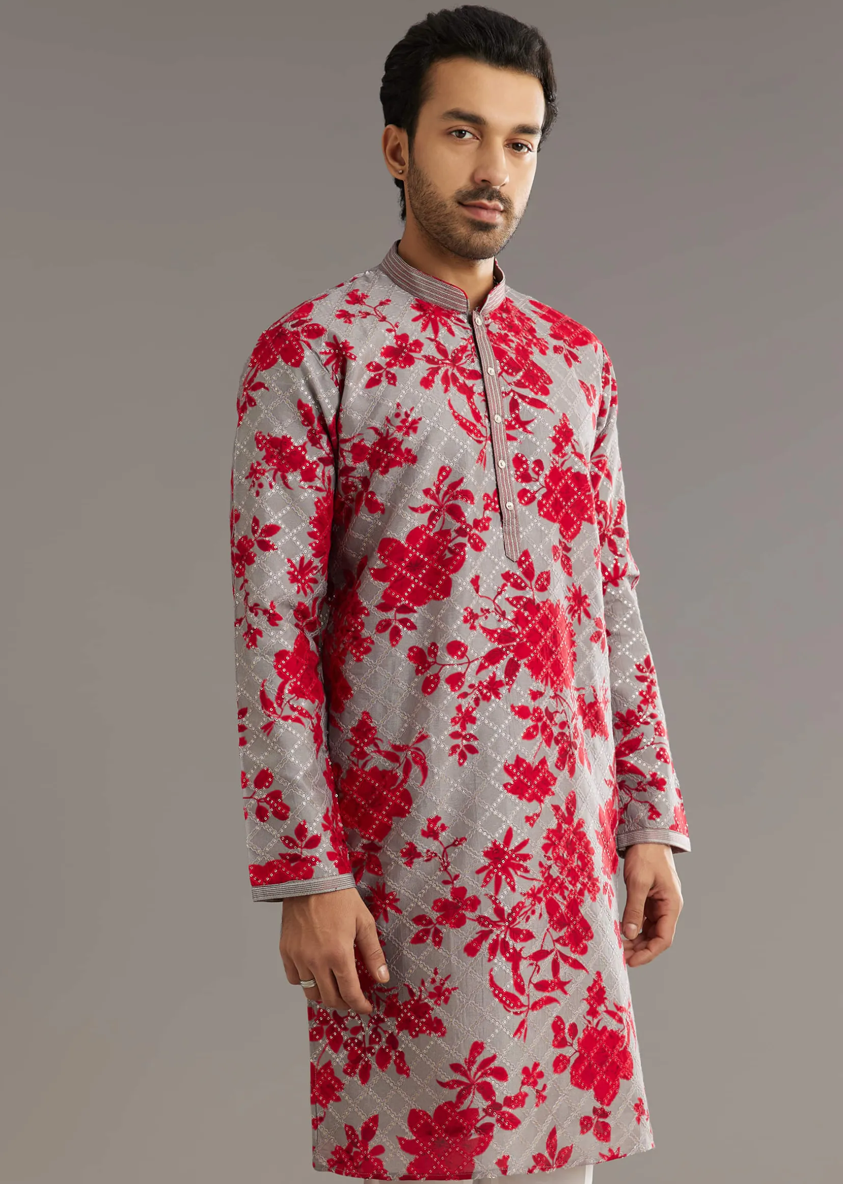 Red Silk Kurta Set With Stone Embellishment