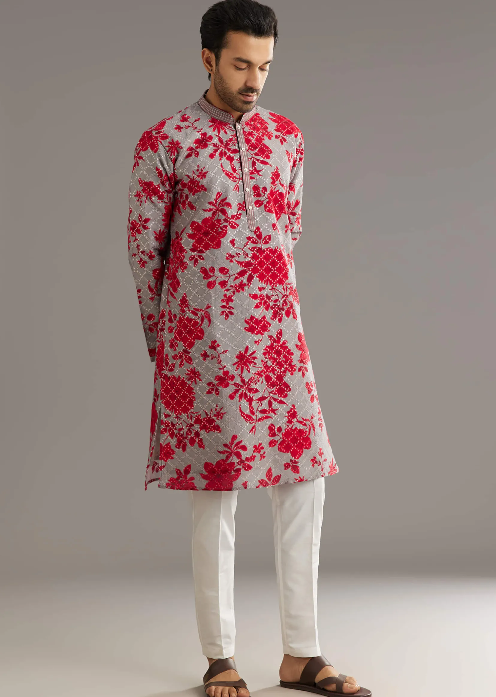 Red Silk Kurta Set With Stone Embellishment