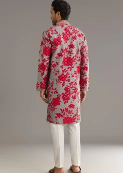 Red Silk Kurta Set With Stone Embellishment