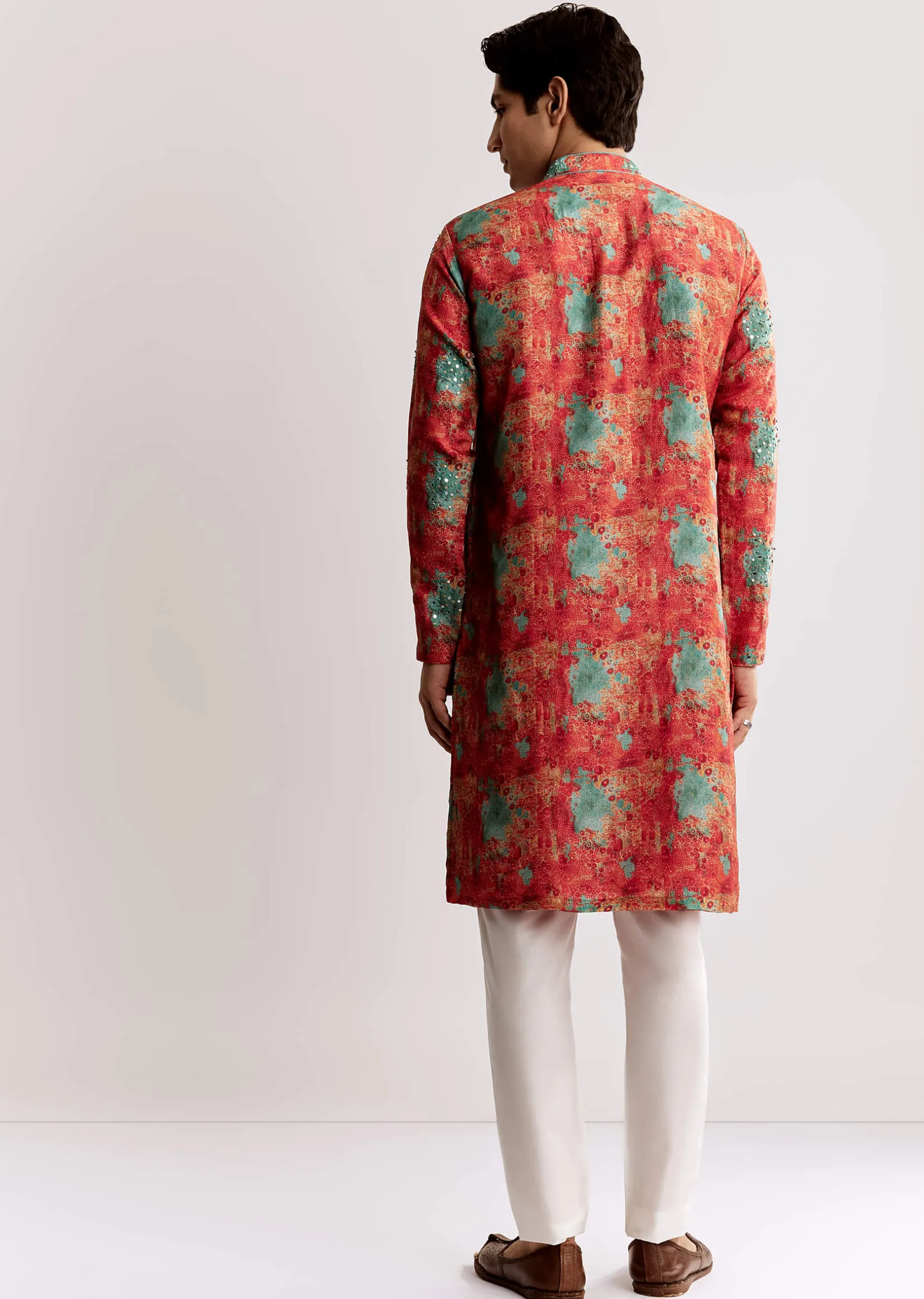 Red Silk Kurta Set With Sequins Embroidery