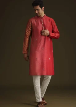 Red Silk Ombre Kurta Set