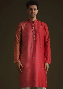 Red Silk Ombre Kurta Set