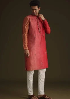 Red Silk Ombre Kurta Set