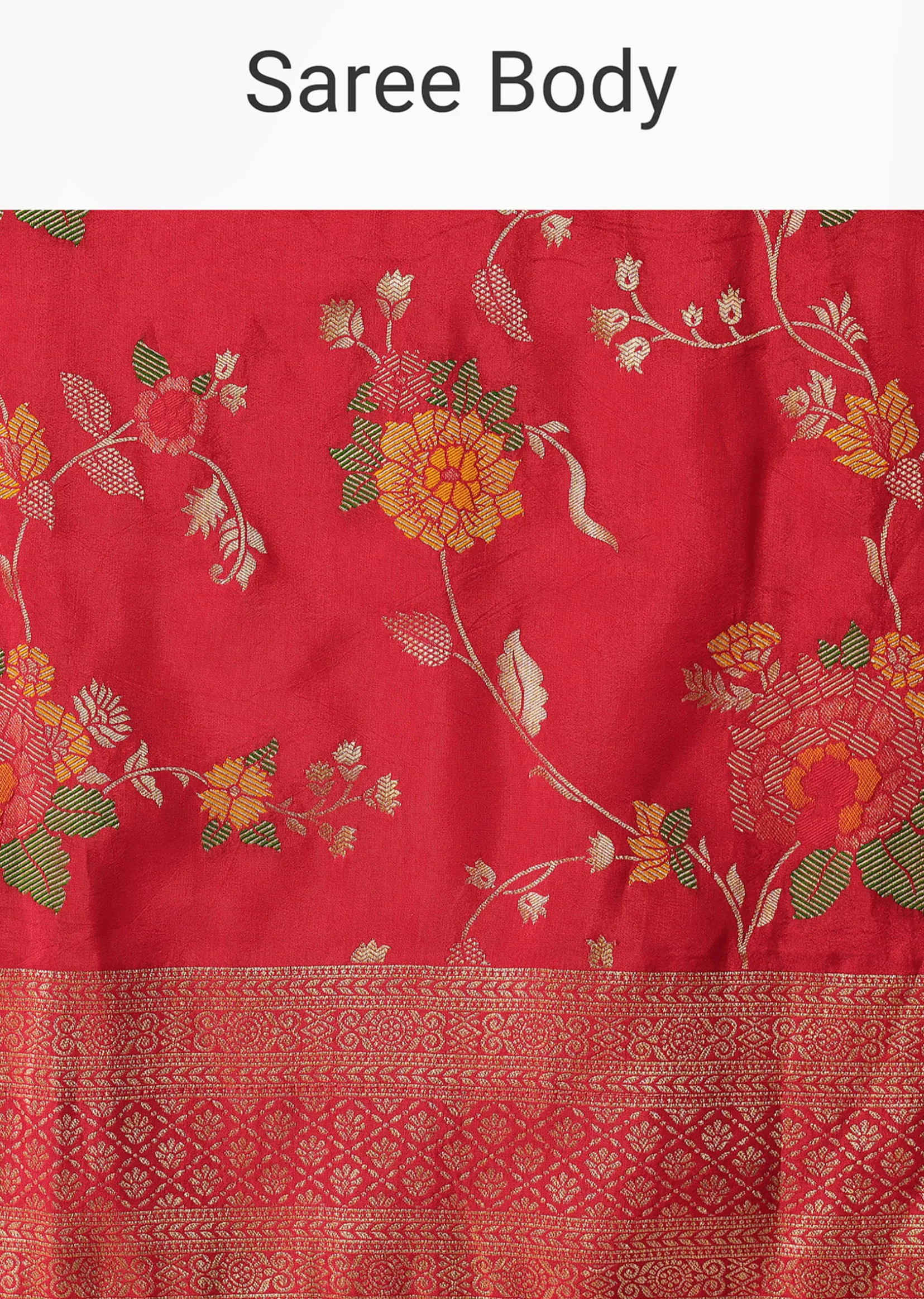 Red Silk Saree With Floral Meenakari Work And Unstitched Blouse Piece