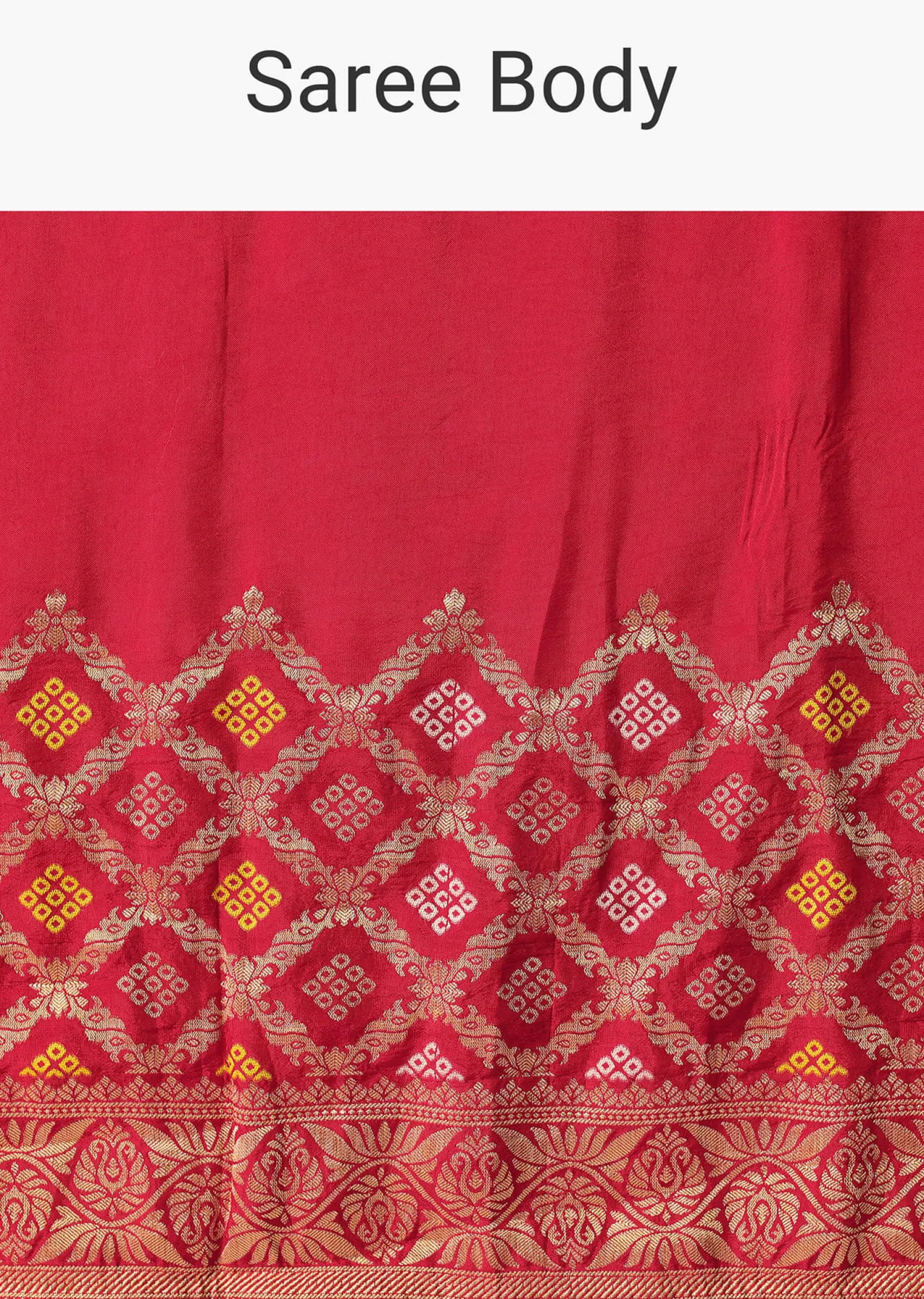 Red Silk Woven Saree With Bandhani Detail And Unstitched Blouse Piece