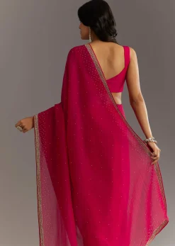 Red Stone Embellished Crushed Tissue Saree With Cutdana Embroidered Border