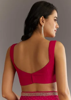 Red Stone Embellished Crushed Tissue Saree With Cutdana Embroidered Border