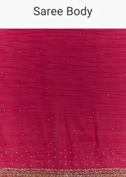 Red Stone Embellished Crushed Tissue Saree With Cutdana Embroidered Border