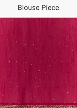 Red Stone Embellished Crushed Tissue Saree With Cutdana Embroidered Border
