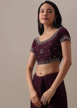 Red Stone Embellished Saree In Satin