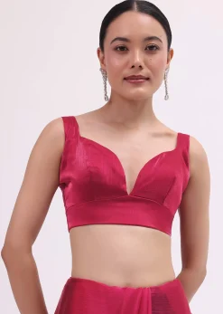Red Stone Embroidered Saree With Unstitched Blouse