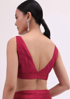 Red Stone Embroidered Saree With Unstitched Blouse