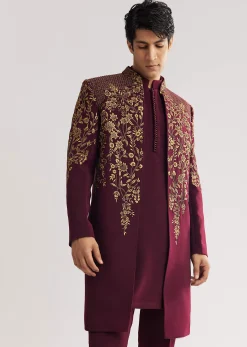 Red Suiting Indo Western With Zardosi Floral Work
