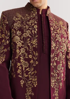 Red Suiting Indo Western With Zardosi Floral Work